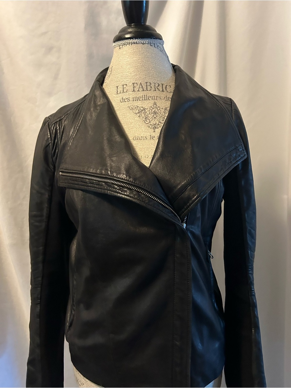 Black Leather Asymmetric Zip Women's Jacket - Picture 3 of 6